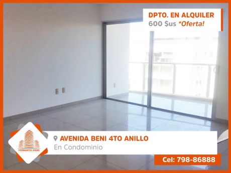 Departamento En Alquiler, Zona Norte, Av. Beni Y 4to Anillo Condominio Gardenia