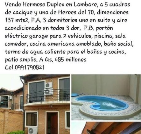 Vendo Hermoso Duplex En Lambare, A 5 Cuadras De Cacique Y Una De Heroes Del 70