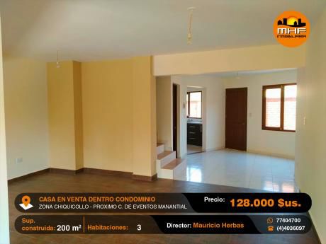 Chalet En Venta Dentro Condominio Cerrado Zona Chiquicollo