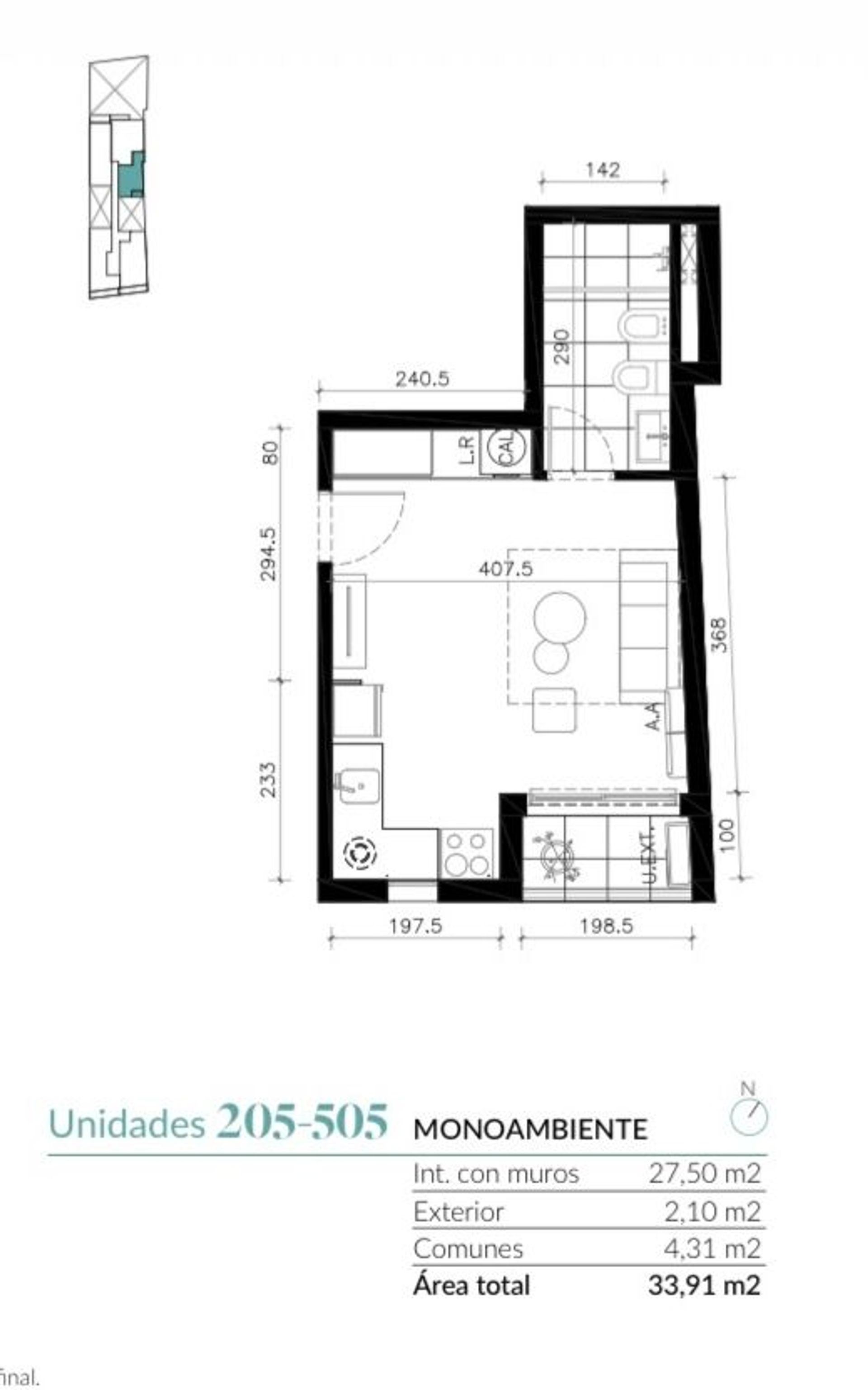 Monoambiente en venta en Cordón