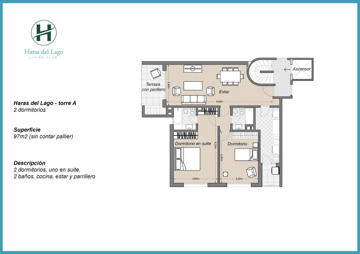 Apartamento en alquiler de 2 dormitorios y cochera en Haras del lago (traspaso)