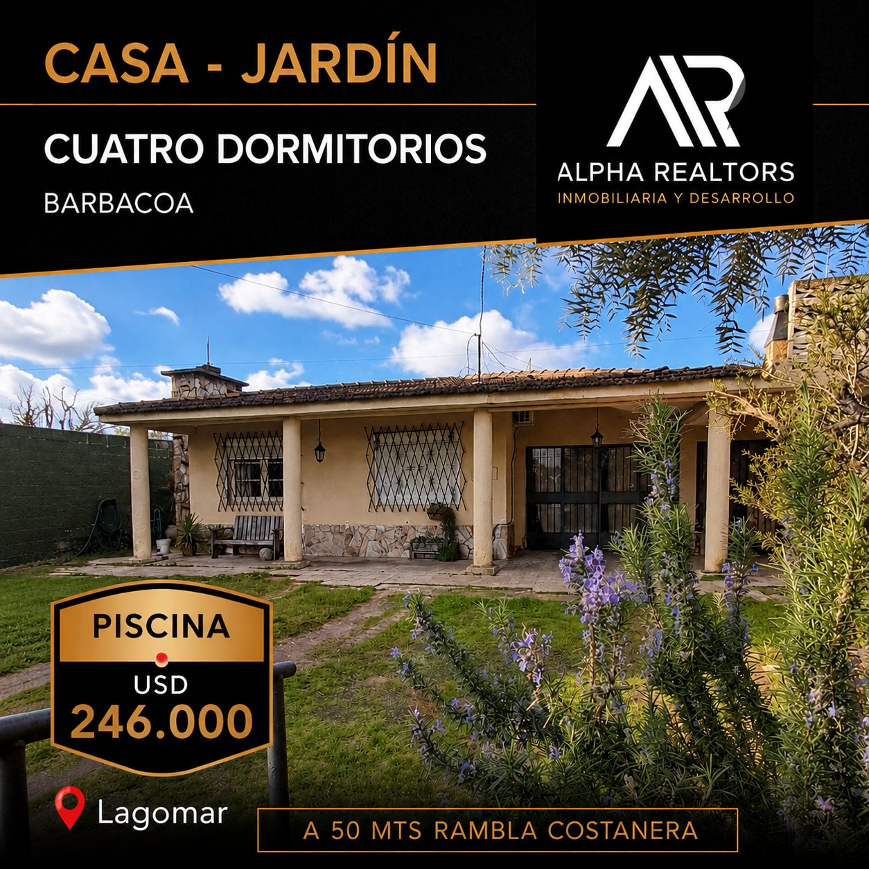 Casa en venta 4 dormitorios c/ cocheras en Lagomar. 50 mts. Rambla.