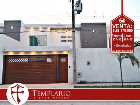 Av. Beni 8vo Anillo Hermosa Casa A Estrenar 4 Dorm. - Venta: $us 178.000