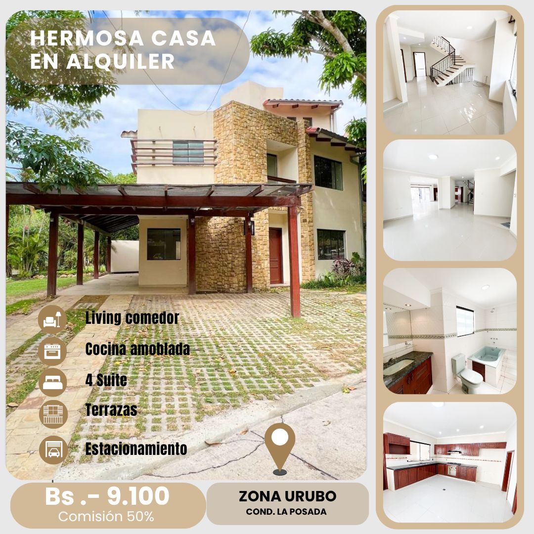 Casa en alquiler en Urubó