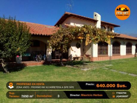 Amplia Propiedad Vivienda Piscina Jardines Carretera Cbba Sipe Sipe