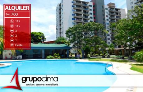 Amplio Y Hermoso Dpto. En Alquiler En Condominio Curupau !!