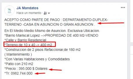 Acepto ,departamento,terreno O Duplex Como Parte De Pago