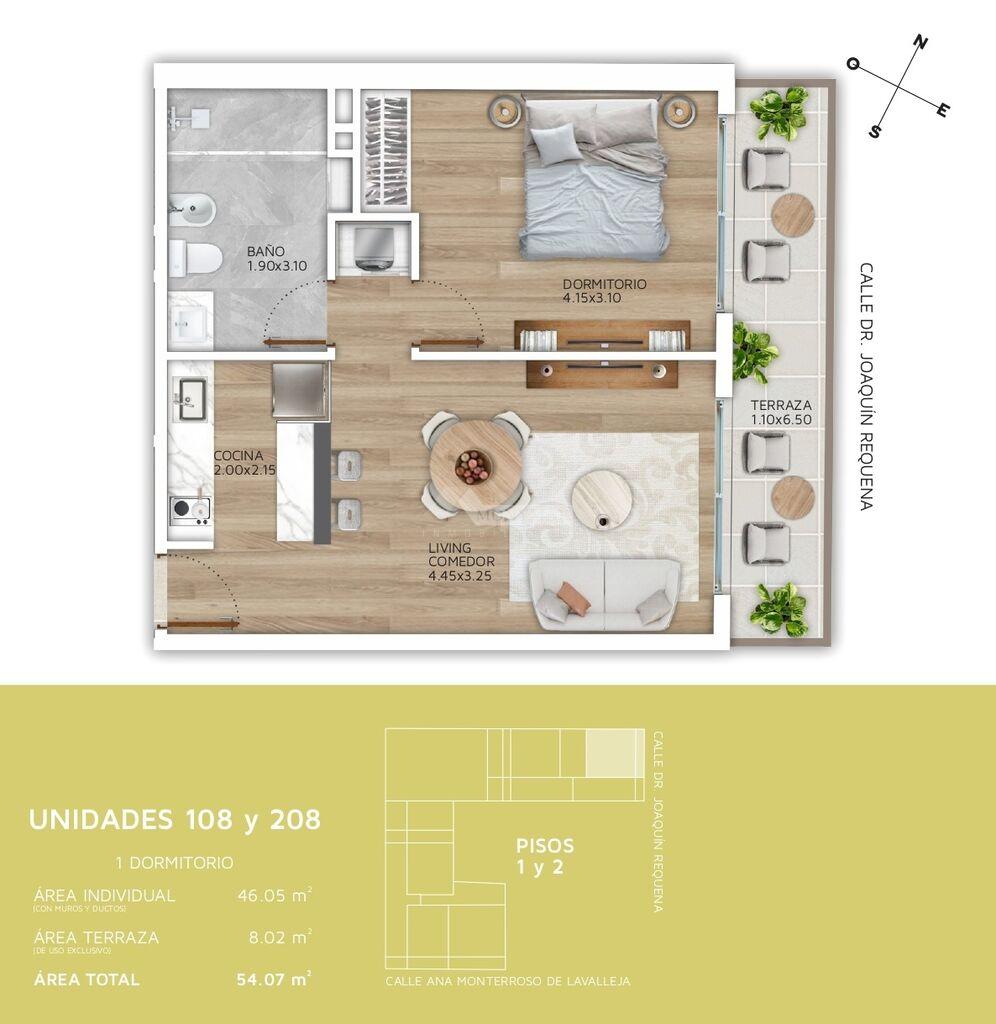 VENTA APARTAMENTO 1 DORMITORIO CORDON REQUENA Y ANA MONTERROSO ED. TORRES MUNDRA TERRAZA AL FRENTE