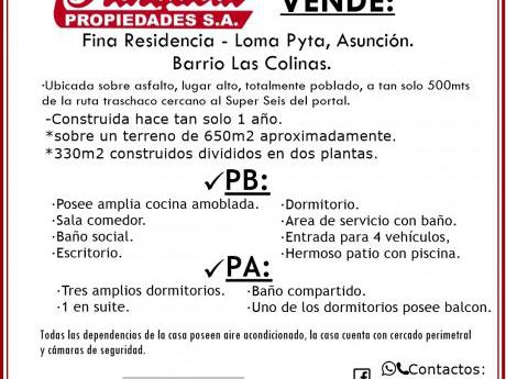 Vendo Fina Residencia En Loma Pyta!