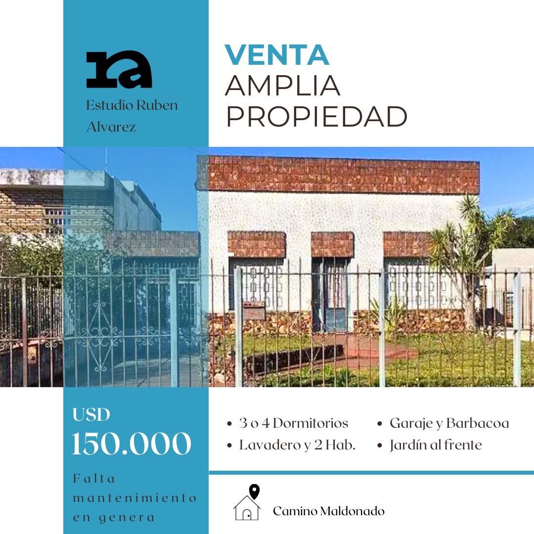 Amplia vivienda en solar de 1080 mts2 frente a Camino Maldonado