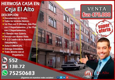 Por Ocasión Se Vende Casa En Plena Ceja El Alto