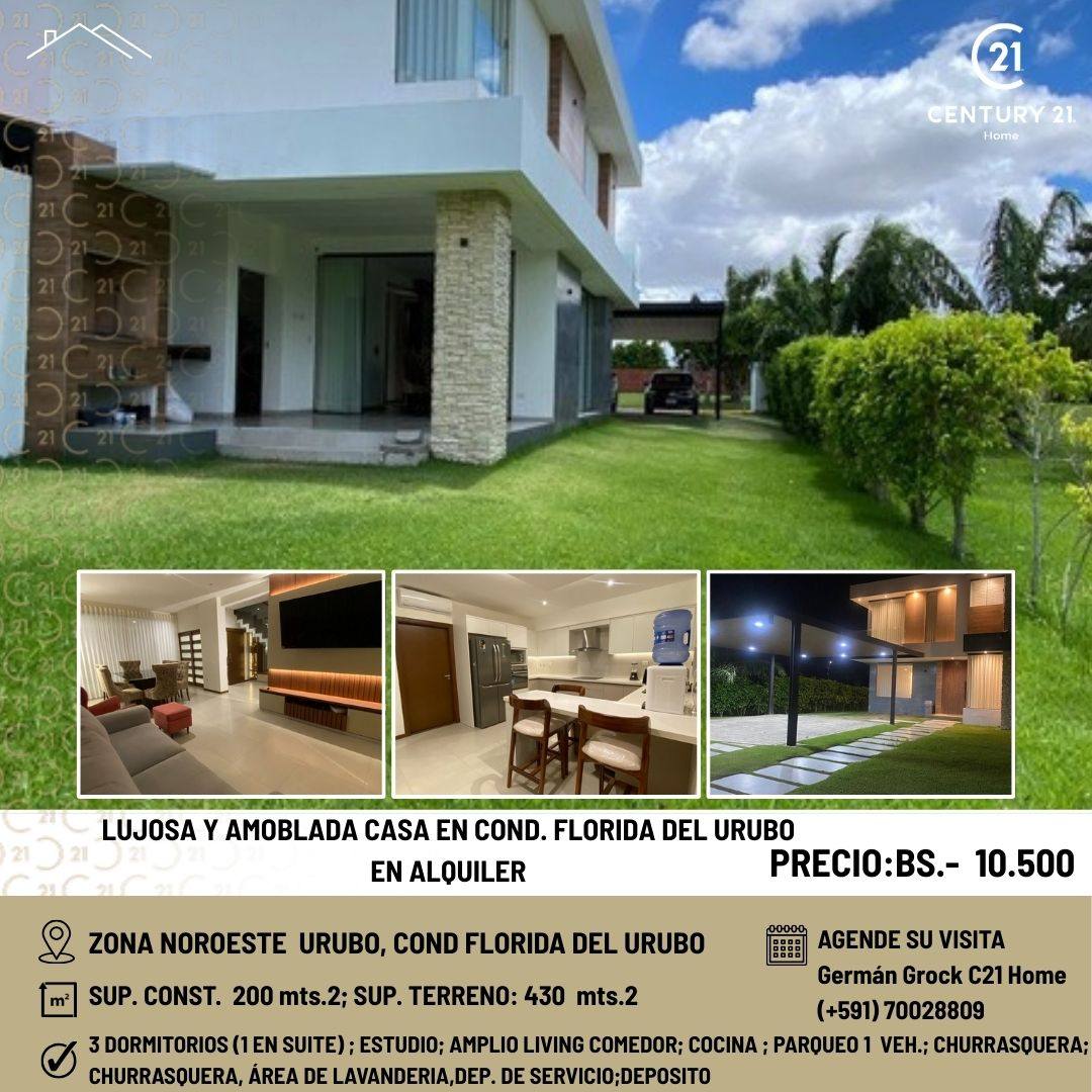 Casa en alquiler en Urubó