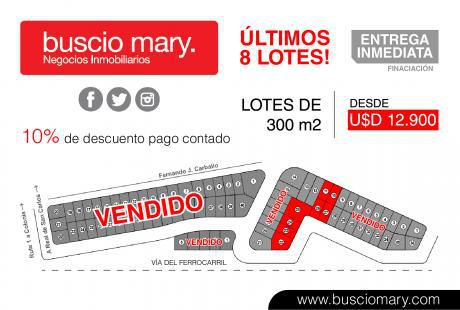 Ultimos 8 Terrenos Con Financiación - U$s 12.900