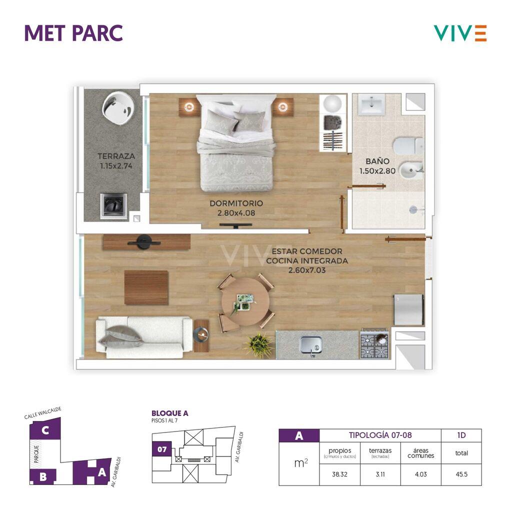 Apartamento alquiler 1 dormitorio. La Blanqueada. 507. · Foto 8