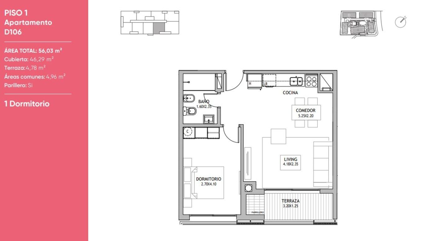 Alquiler 1 dormitorio mas garaje Punta Gorda. Complejo Be parklife · Foto 9