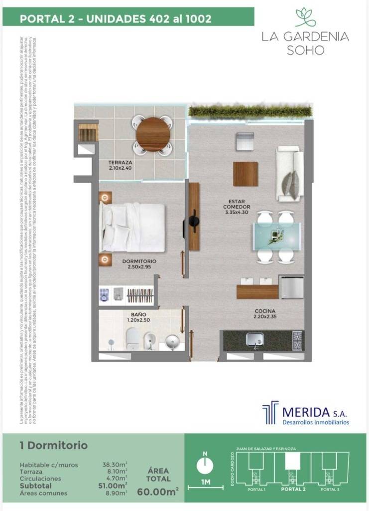 Departamento con renta, balcón y parrilla en La Gardenia Soho — foto 3