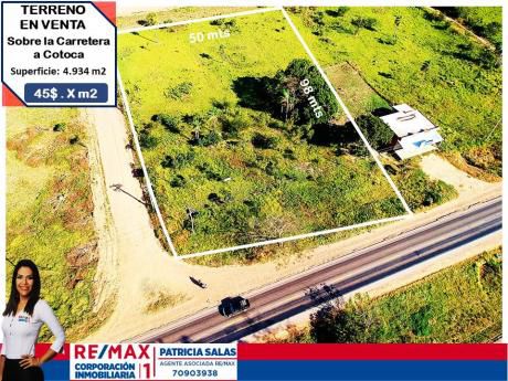 Terreno En Venta Sobre Carretera A Cotoca A Puerto Pailas