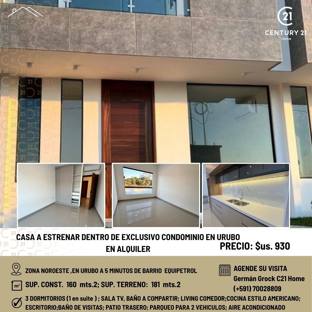 Casa en alquiler en Urubó