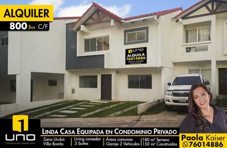 Linda Casa Equipada En Condominio Zona Urubo