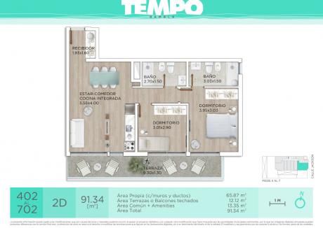 Tempo Rambla, Dos Dormitorios, Terraza