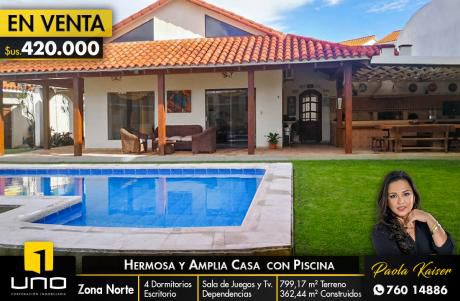 Hermosa Y Amplia Casa Con Piscina