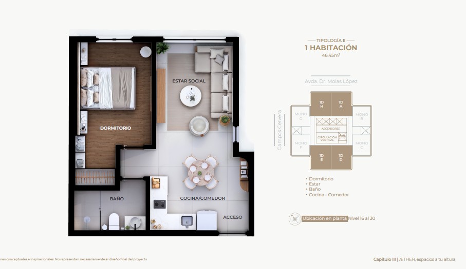 Desde US$ 115.638 – 1 Hab. ÆTHER Las Lomas | 46 m² — foto 2