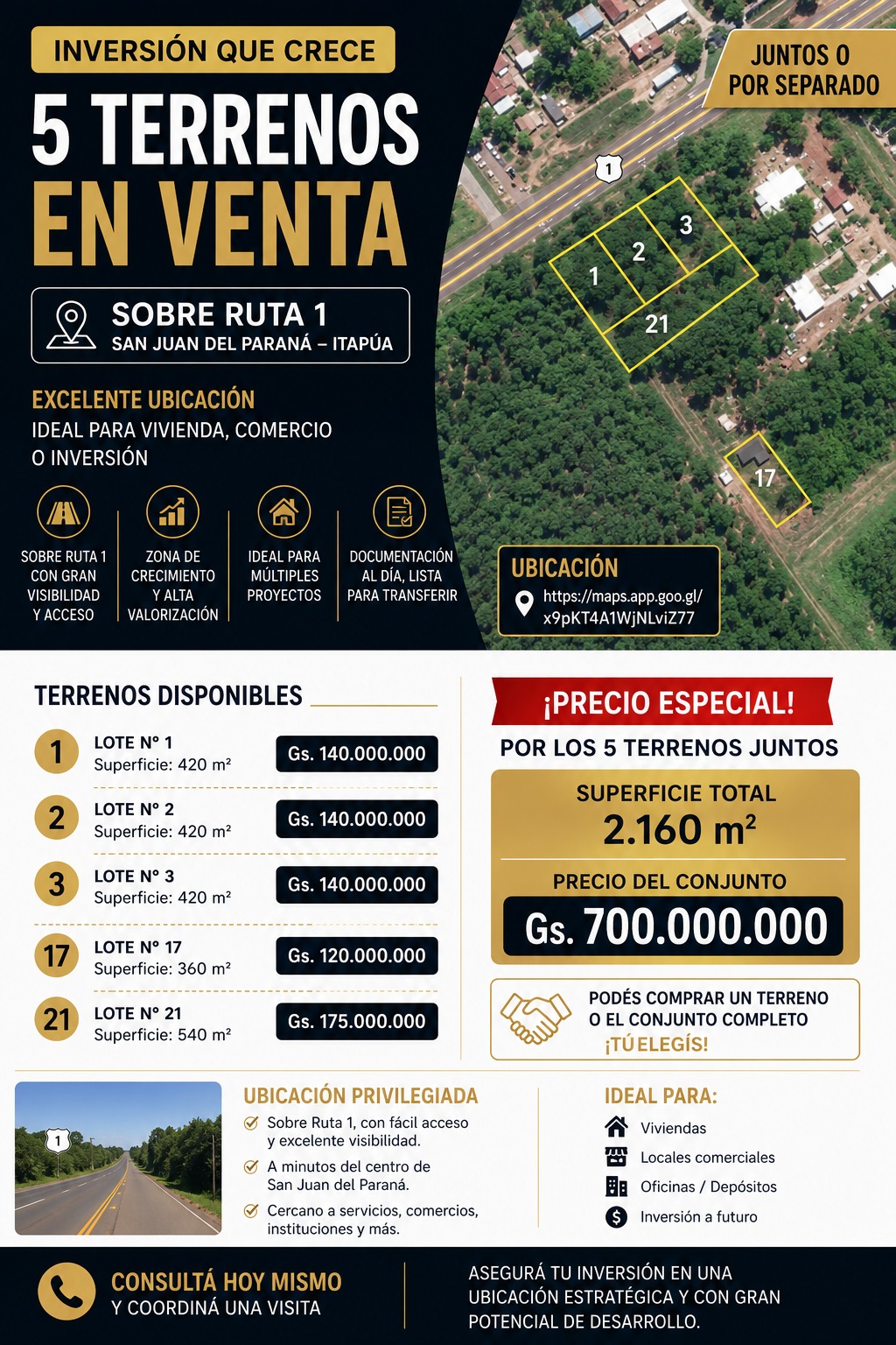 TERRENO EN VENTA SOBRE RUTA 1 – SAN JUAN DEL PARANÁ — foto 2