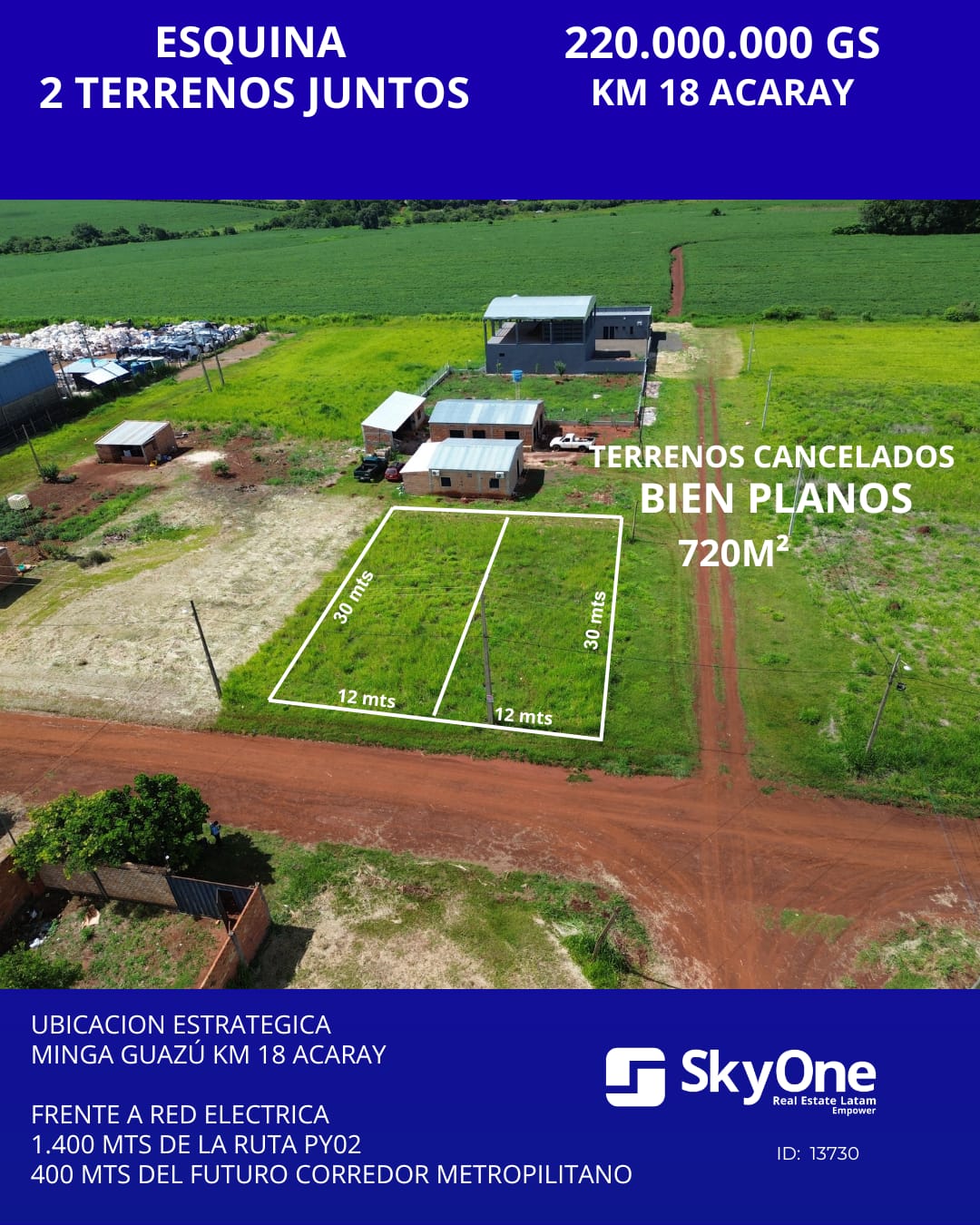 En esquina 2 terrenos juntos a la venta km 18 acaray. — foto 2