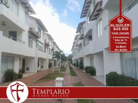 Condominio Cerrado - Av. Beni 4to Anillo - Bonita Casa De 4 Dormitorios