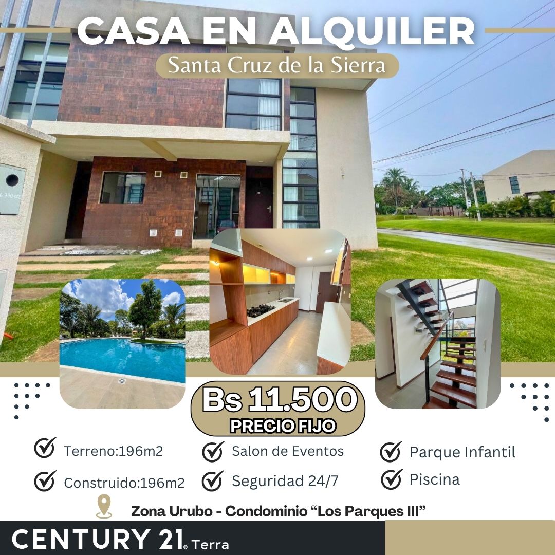 Casa en alquiler en Urubó