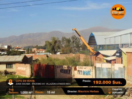 Lote En Venta A Pasos De Carretera A Sacaba Km 6