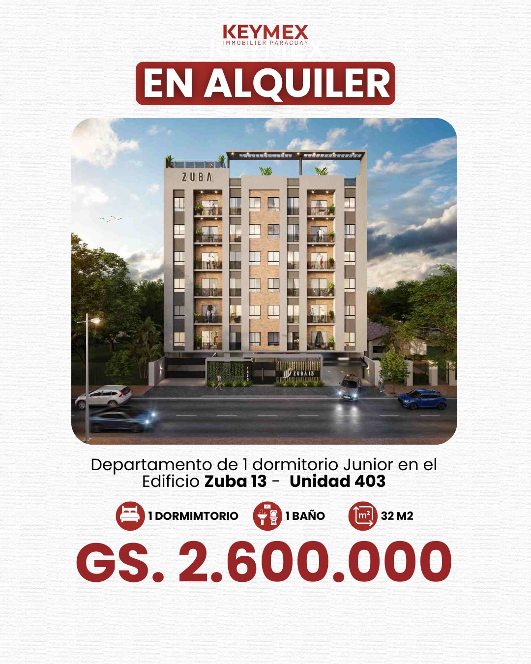 En Alquiler Departamento A Estrenar -  1 Dormitorio Jr Zuba 13 