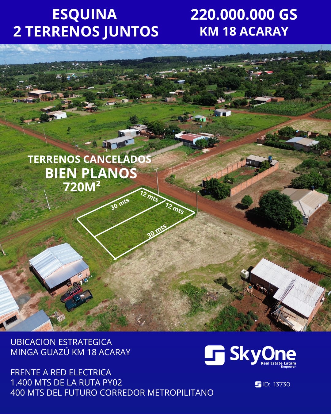 En esquina 2 terrenos juntos a la venta km 18 acaray. — foto 3