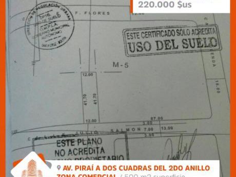 Terreno En Venta A Media Cuadra Del 2do Anillo Y Piraí.