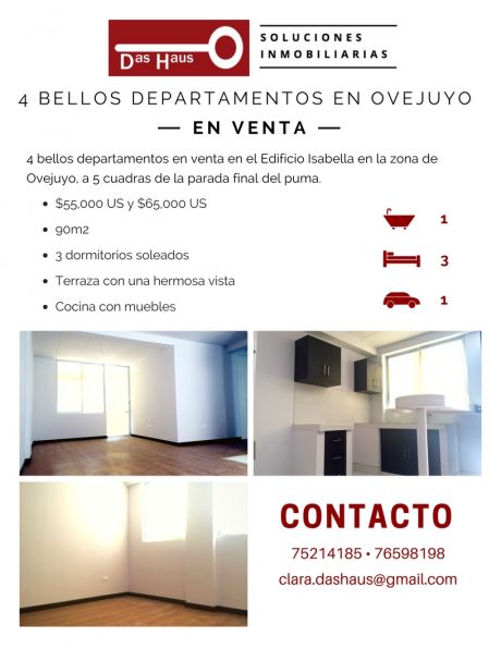 4 Bellos Departamentos En La Zona De Ovejuyo