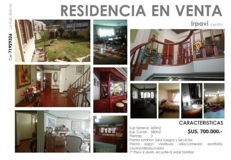Vendo Hermosa Residencia 4 Suites En Irpavi Centro