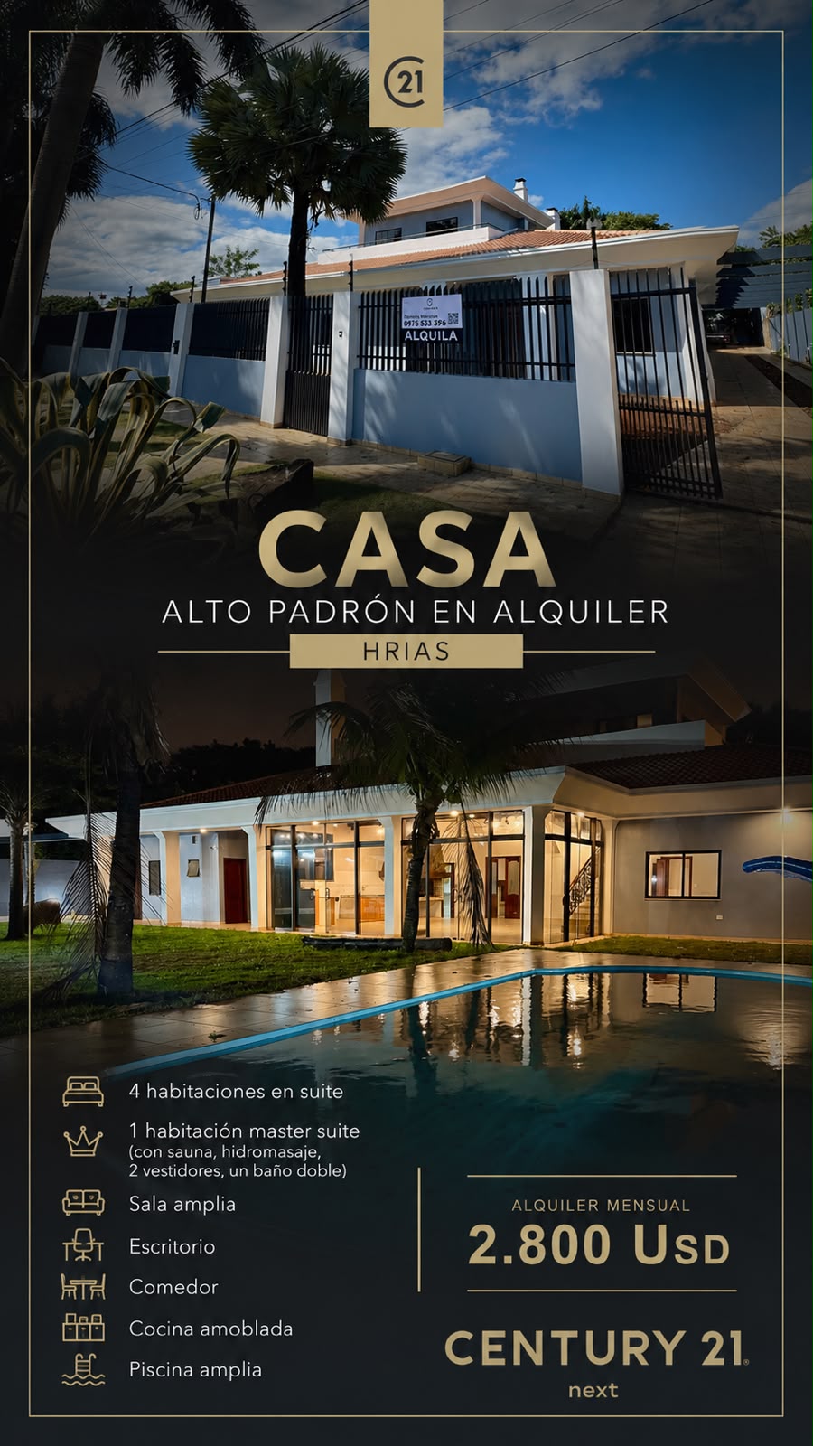 ALQUILO EXCLUSIVA CASA ALTO PADRÓN CON PISCINA Y 4 DORMITORIOS EN HERNANDARIAS — foto 2