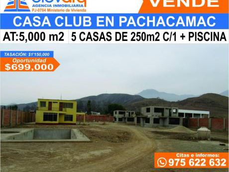 Casa Club De 5,000 M2 + 5casas + Piscina + Cerco De Ladrillo.