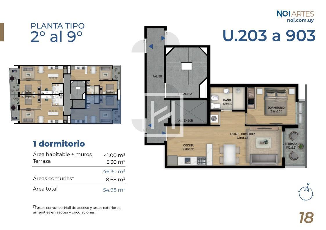 Noi Artes (203) - Alquiler Apartamento 1 Dormitorio en el Centro | Garaje | A ESTRENAR - Detalle
