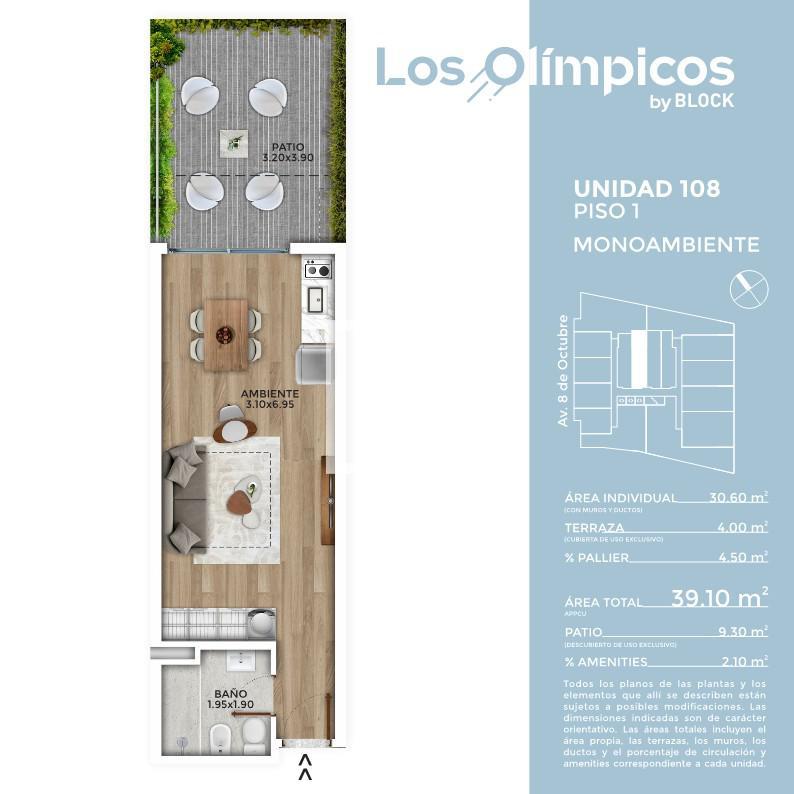 Los Olímpicos (108) - Alquiler Monoambiente con Patio en La Blanqueada - ¡A ESTRENAR! - Vista