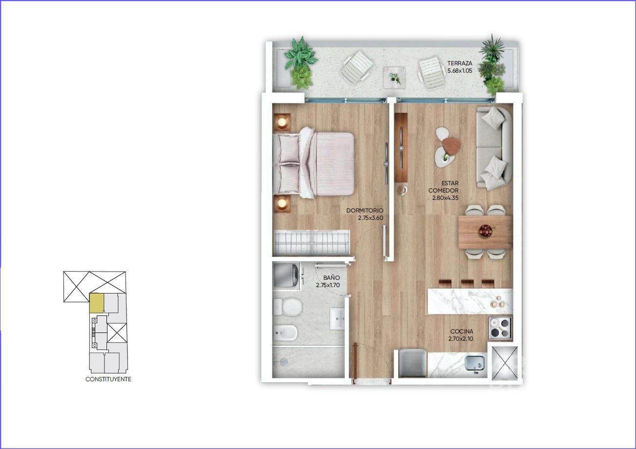Alquiler de apartamento un dormitorio en Cordón con terraza- 1101 · Foto 10