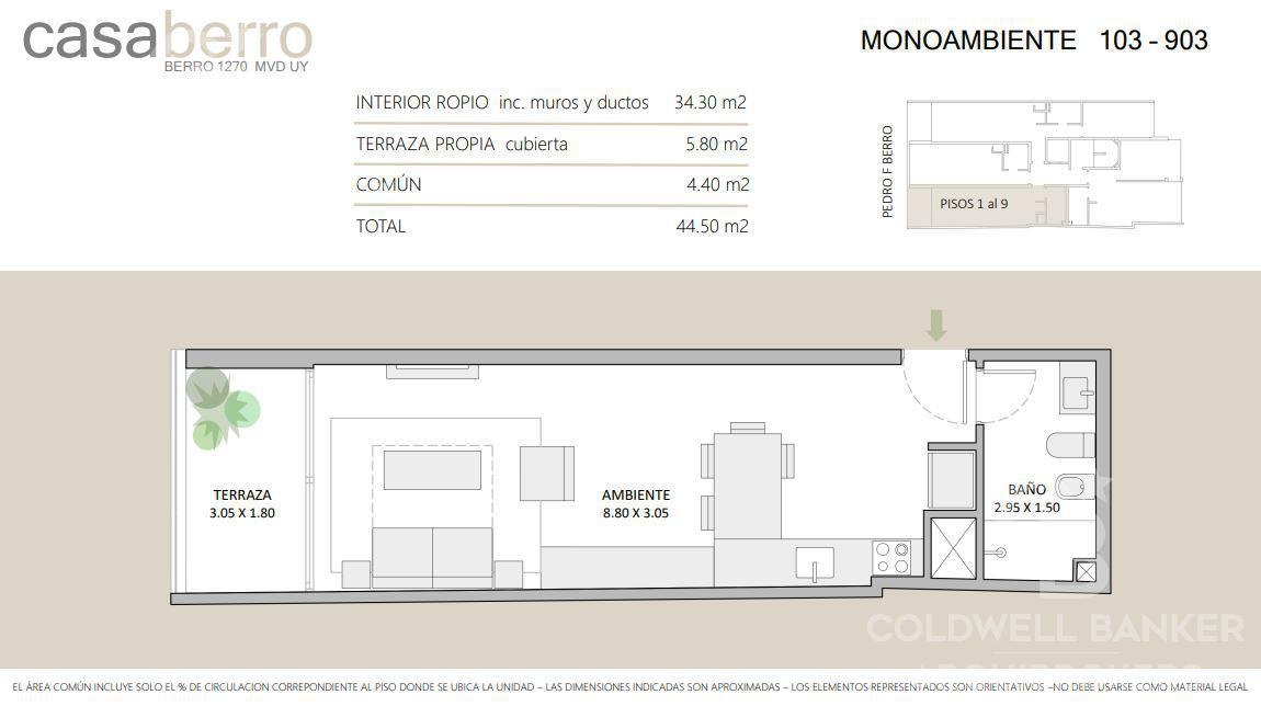 Apartamento monoambiente en alquiler en Pocitos · Foto 2