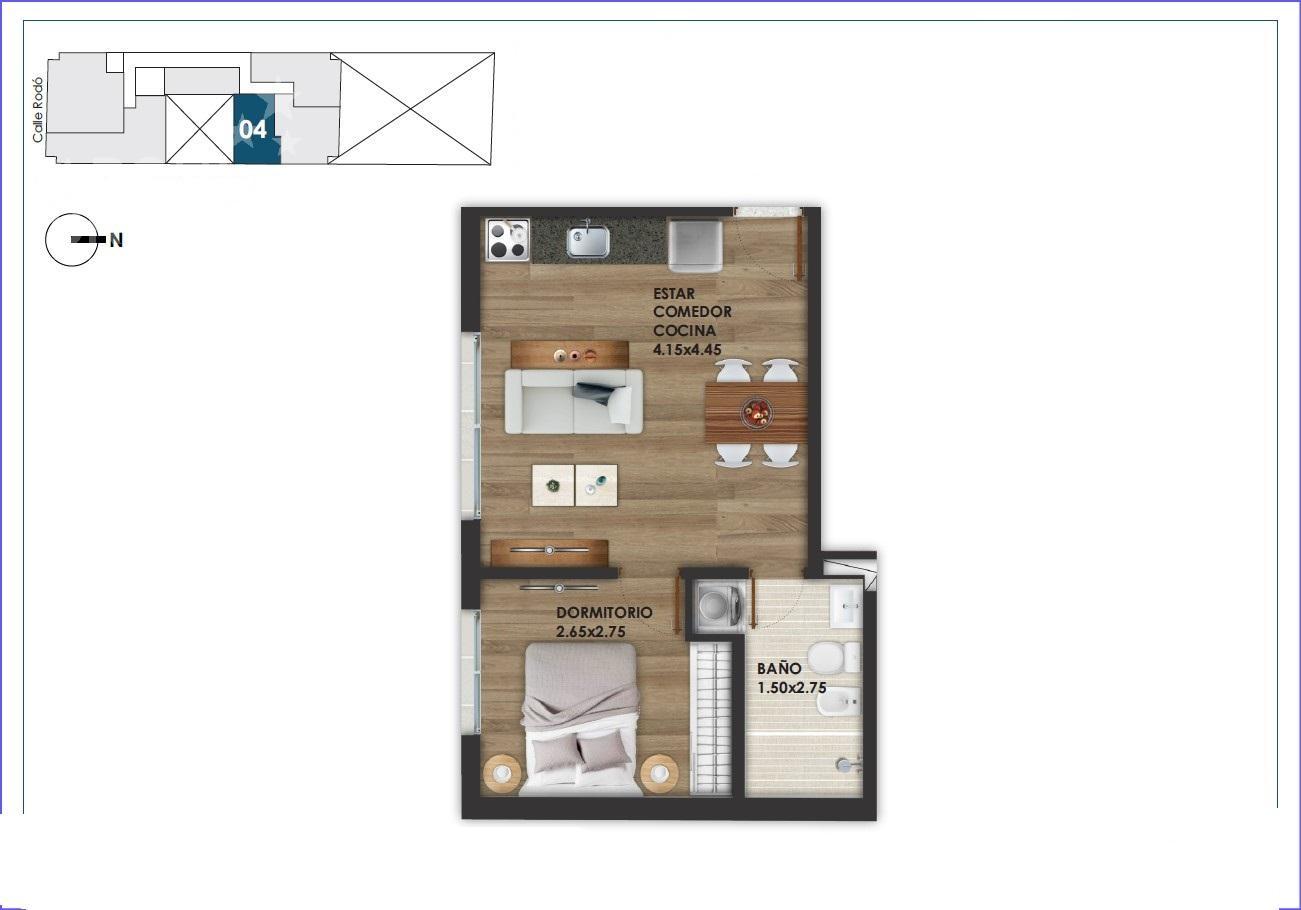 Apartamento de un dormitorio en alquiler en Cordón - 904 · Foto 2
