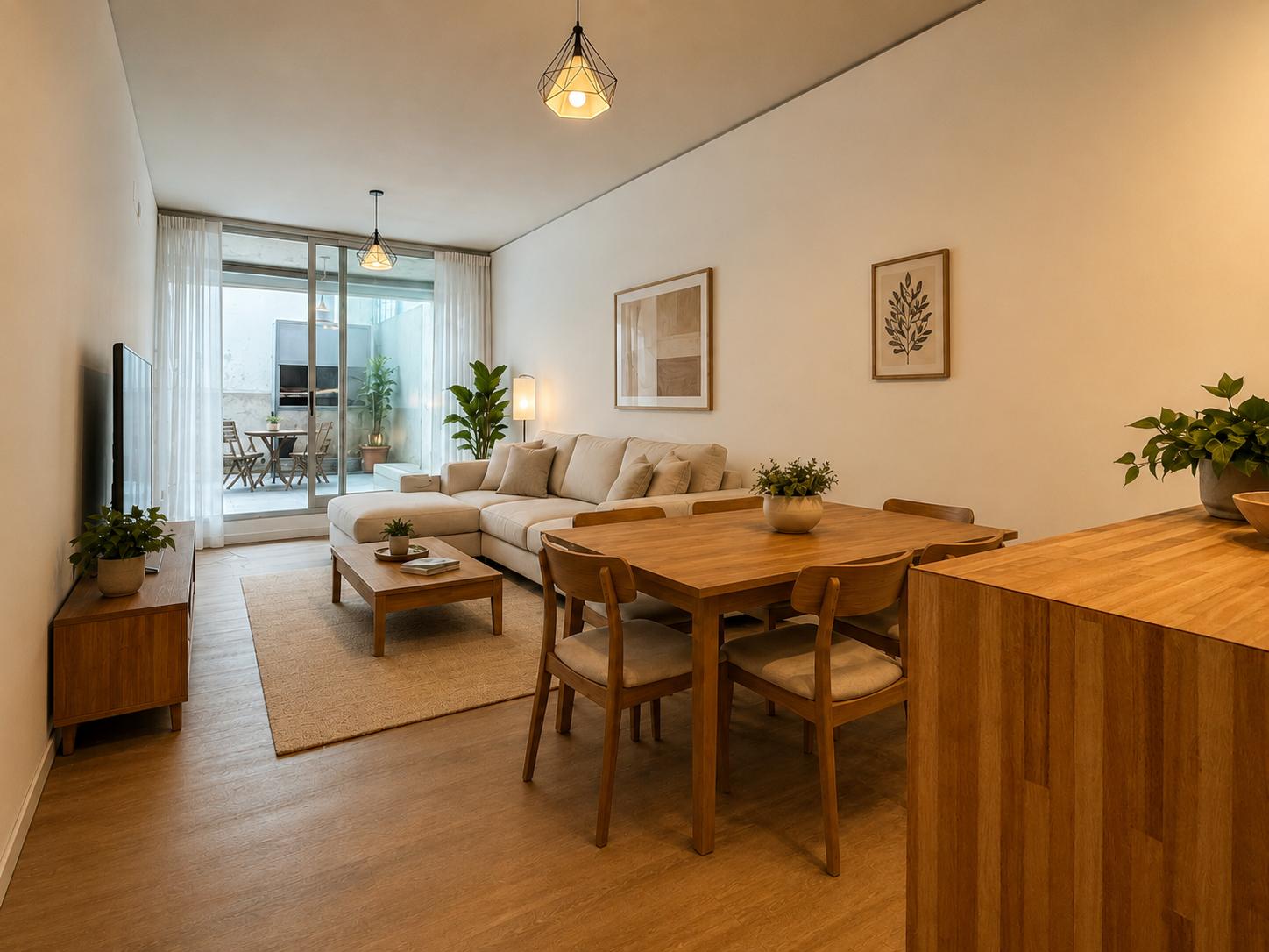 Alquiler apartamento de 1 dor. con amplio patio y parrillero prop. en Bella Vista. Garaje opcional.