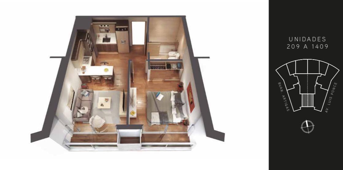 Alquiler apartamento 1 Dormitorio y garage. Piso alto. Edificio JOY Montevideo. · Foto 10