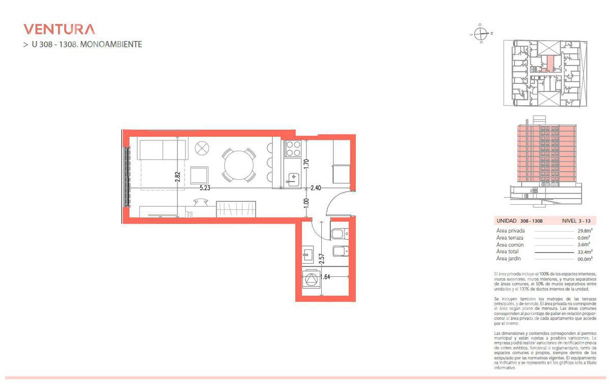 Apartamento monoambiente en alquiler en Cordón - 308 · Foto 4